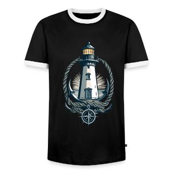 Phare Hobby Pêcheur Marin Amoureux de la mer - T-shirt contrasté Homme - noir/blanc - Devant - AI Model Female 172 light (172cm) & AI Model Male 178 light (178cm)