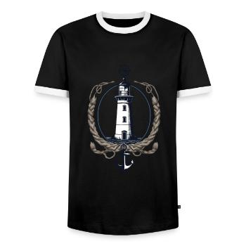 Lighthouse Hobby Fisherman Sailor Vintage Style - Men's Ringer Shirt - black/white - Front - AI Model Female 172 light (172cm) & AI Model Male 178 light (178cm)