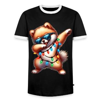 Tupfende Pomeranian Hund Sonnenbrille Niedlich Wei - Männer Kontrast-T-Shirt - Schwarz/Weiß - Vorne - AI Model Female 172 light (172cm) & AI Model Male 178 light (178cm)