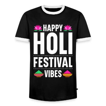 Holi Indien Holi Festival Happy Holi Fest - Männer Kontrast-T-Shirt - Schwarz/Weiß - Vorne - AI Model Female 172 light (172cm) & AI Model Male 178 light (178cm)