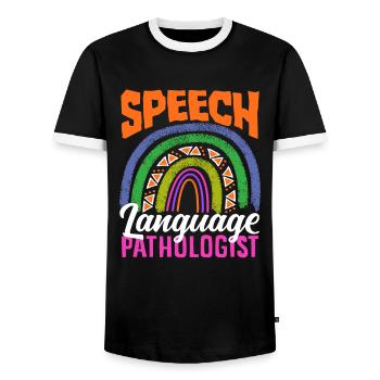 Speech Language Pathologist Regenbogen - Männer Kontrast-T-Shirt - Schwarz/Weiß - Vorne - AI Model Female 172 light (172cm) & AI Model Male 178 light (178cm)