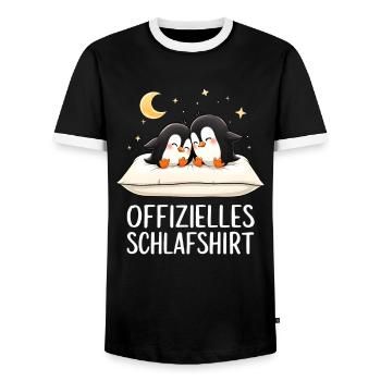 Official Sleep Shirt Penguins Penguin Pair - Men's Ringer Shirt - black/white - Front - AI Model Female 172 light (172cm) & AI Model Male 178 light (178cm)