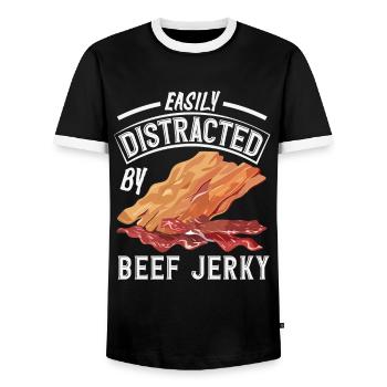 Beef Jerky Dealer Beef Jerky Costume - Men's Ringer Shirt - black/white - Front - AI Model Female 172 light (172cm) & AI Model Male 178 light (178cm)