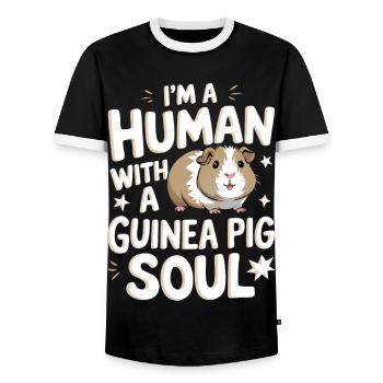 Guinea pig - Men's Ringer Shirt - black/white - Front - AI Model Female 172 light (172cm) & AI Model Male 178 light (178cm)