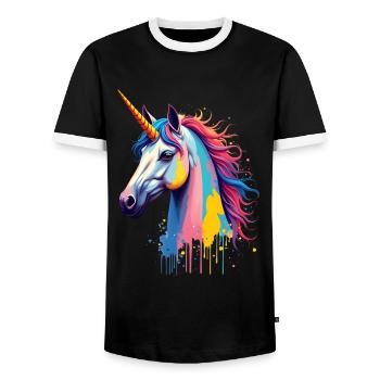 Licorne Coloré Art Oeuvre Motif Animal Licorne - T-shirt contrasté Homme - noir/blanc - Devant - AI Model Female 172 light (172cm) & AI Model Male 178 light (178cm)