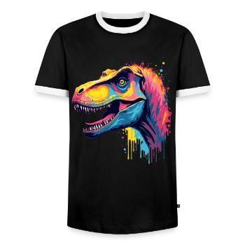 T-Rex Coloré Art Oeuvre Motif Animal Dinosaure - T-shirt contrasté Homme - noir/blanc - Devant - AI Model Female 172 light (172cm) & AI Model Male 178 light (178cm)