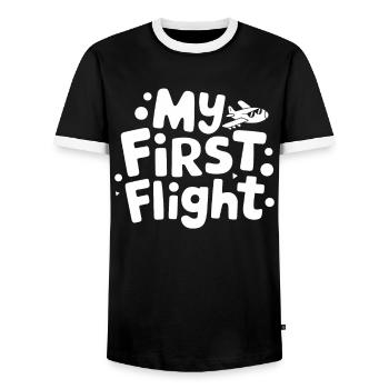My First Flight Adventure Trip - Men's Ringer Shirt - black/white - Front - AI Model Female 172 light (172cm) & AI Model Male 178 light (178cm)