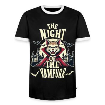 La nuit du chat vampire : le mysticisme - T-shirt contrasté Homme - noir/blanc - Devant - AI Model Female 172 light (172cm) & AI Model Male 178 light (178cm)