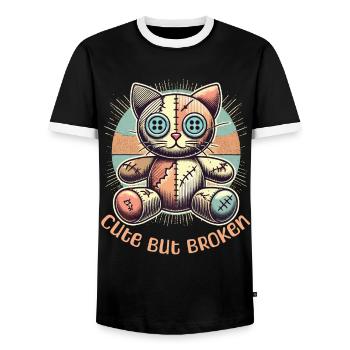 Mental Psychopath Cute But Broken Cat - Men's Ringer Shirt - black/white - Front - AI Model Female 172 light (172cm) & AI Model Male 178 light (178cm)
