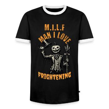 Halloween Pumpkin Head M.I.L.F Man I Love - Men's Ringer Shirt - black/white - Front - AI Model Female 172 light (172cm) & AI Model Male 178 light (178cm)