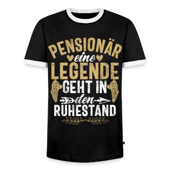 Legend Retirement Funny Motif Pensioner - Men's Ringer Shirt - black/white - Front - AI Model Female 172 light (172cm) & AI Model Male 178 light (178cm)