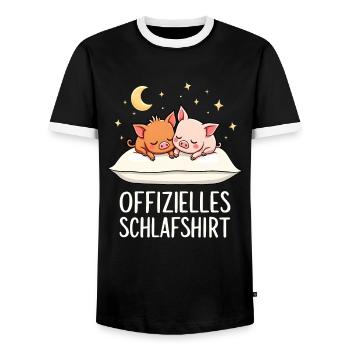 Official Sleep Shirt Pigs Pig - Men's Ringer Shirt - black/white - Front - AI Model Female 172 light (172cm) & AI Model Male 178 light (178cm)