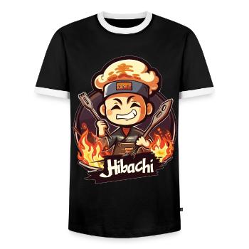 Hibachi Teppanyaki Bbq Japanese Cuisine - Men's Ringer Shirt - black/white - Front - AI Model Female 172 light (172cm) & AI Model Male 178 light (178cm)