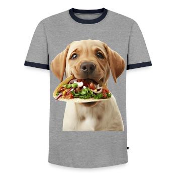 Labrador Retriever - Men's Ringer Shirt - grey/navy  - Front - AI Model Female 172 light (172cm) & AI Model Male 178 light (178cm)