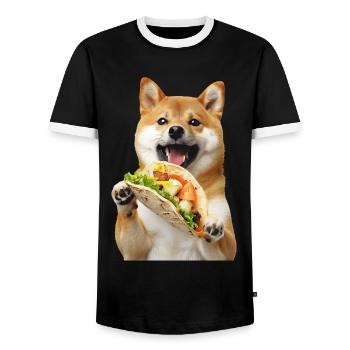 Shiba Inu - T-shirt contrasté Homme - noir/blanc - Devant - AI Model Female 172 light (172cm) & AI Model Male 178 light (178cm)