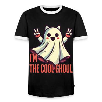 I'm The Cool Ghost Halloween Fun - Men's Ringer Shirt - black/white - Front - AI Model Female 172 light (172cm) & AI Model Male 178 light (178cm)