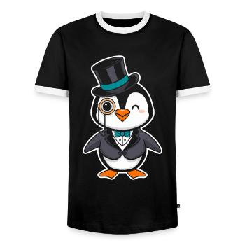 Eleganter Pinguin Mit Zylinder Und Monokel - Männer Kontrast-T-Shirt - Schwarz/Weiß - Vorne - AI Model Female 172 light (172cm) & AI Model Male 178 light (178cm)