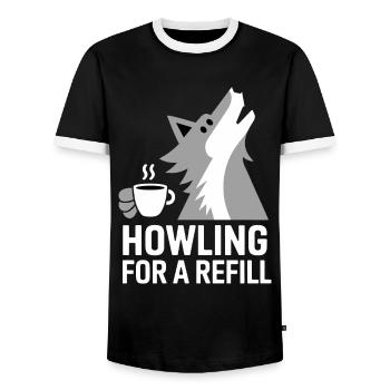 Loup hurlant pour une provision de café - T-shirt contrasté Homme - noir/blanc - Devant - AI Model Female 172 light (172cm) & AI Model Male 178 light (178cm)