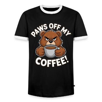Paws Off My Coffee Funny Bear - Men's Ringer Shirt - black/white - Front - AI Model Female 172 light (172cm) & AI Model Male 178 light (178cm)