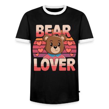 Bear Lover Retro Heart Graphic - Men's Ringer Shirt - black/white - Front - AI Model Female 172 light (172cm) & AI Model Male 178 light (178cm)