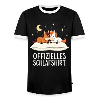 Official Sleep Shirt Horses Horse Pair - Men's Ringer Shirt - black/white - Front - AI Model Female 172 light (172cm) & AI Model Male 178 light (178cm)