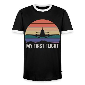 My First Flight Retro Airplane Adventure - Men's Ringer Shirt - black/white - Front - AI Model Female 172 light (172cm) & AI Model Male 178 light (178cm)