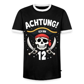 12th Birthday Pirate Gift Boys Boys - Men's Ringer Shirt - black/white - Front - AI Model Female 172 light (172cm) & AI Model Male 178 light (178cm)