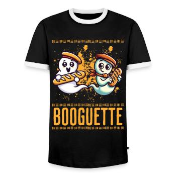 Baguette Ghost Booguette Fun - Men's Ringer Shirt - black/white - Front - AI Model Female 172 light (172cm) & AI Model Male 178 light (178cm)
