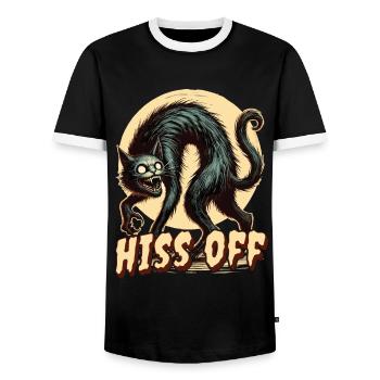 Creepy Cat Art Sifflement éteint - T-shirt contrasté Homme - noir/blanc - Devant - AI Model Female 172 light (172cm) & AI Model Male 178 light (178cm)
