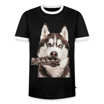 Sibirischer Husky - Männer Kontrast-T-Shirt - Schwarz/Weiß - Vorne - AI Model Female 172 light (172cm) & AI Model Male 178 light (178cm)