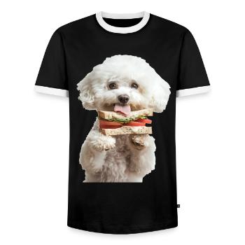Bichon Frisé - T-shirt contrasté Homme - noir/blanc - Devant - AI Model Female 172 light (172cm) & AI Model Male 178 light (178cm)