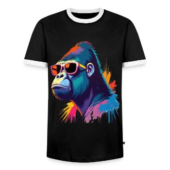 Gorilla Art Artwork Pop Art Gorilla - Men's Ringer Shirt - black/white - Front - AI Model Female 172 light (172cm) & AI Model Male 178 light (178cm)