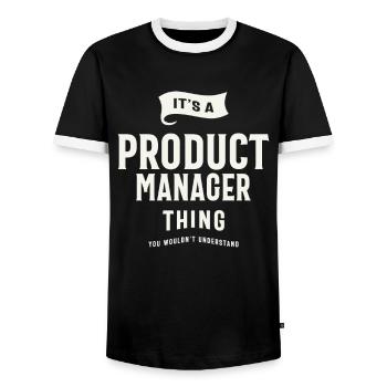 It’s a Product Manager Thing - Men's Ringer Shirt - black/white - Front - AI Model Female 172 light (172cm) & AI Model Male 178 light (178cm)