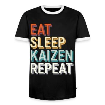 Manger Dormir Kaizen Amélioration Répéter la motivation - T-shirt contrasté Homme - noir/blanc - Devant - AI Model Female 172 light (172cm) & AI Model Male 178 light (178cm)