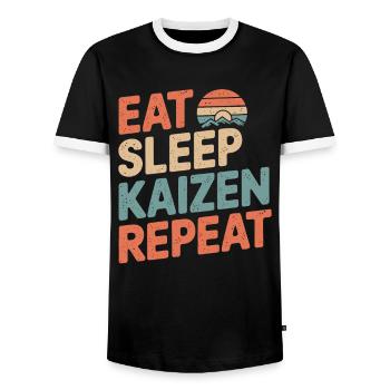 Eat Sleep Kaizen Improvement Repeat - Men's Ringer Shirt - black/white - Front - AI Model Female 172 light (172cm) & AI Model Male 178 light (178cm)