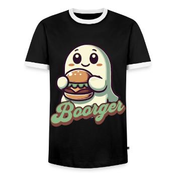 Ghost Boorger Hamburger Freund - Men's Ringer Shirt - black/white - Front - AI Model Female 172 light (172cm) & AI Model Male 178 light (178cm)