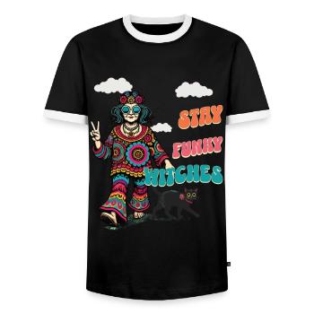 Halloween Kostüm Hexenliebhaber Design - Männer Kontrast-T-Shirt - Schwarz/Weiß - Vorne - AI Model Female 172 light (172cm) & AI Model Male 178 light (178cm)