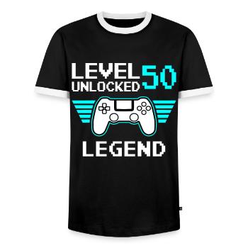 Level 50 Unlocked Gamer Gamer 50 Years - Men's Ringer Shirt - black/white - Front - AI Model Female 172 light (172cm) & AI Model Male 178 light (178cm)
