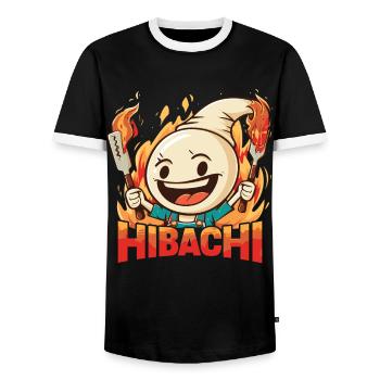 Hibachi Teppanyaki Bbq Japanese Cuisine - Men's Ringer Shirt - black/white - Front - AI Model Female 172 light (172cm) & AI Model Male 178 light (178cm)