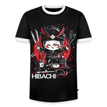 Hibachi Teppanyaki Bbq Japanese Cuisine - Men's Ringer Shirt - black/white - Front - AI Model Female 172 light (172cm) & AI Model Male 178 light (178cm)