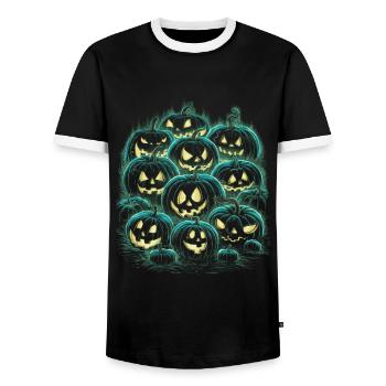 Glowing Pumpkin Parade – Halloween Pumpkin Design - Men's Ringer Shirt - black/white - Front - AI Model Female 172 light (172cm) & AI Model Male 178 light (178cm)