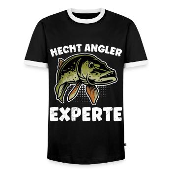 HECHT ANGLER EXPERTE Angeln Geburtstags Angler - Männer Kontrast-T-Shirt - Schwarz/Weiß - Vorne - AI Model Female 172 light (172cm) & AI Model Male 178 light (178cm)