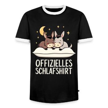 Official Sleep Shirt Donkey Pair - Men's Ringer Shirt - black/white - Front - AI Model Female 172 light (172cm) & AI Model Male 178 light (178cm)