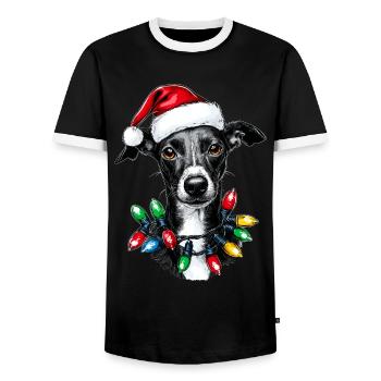 Italian Greyhound Dog Christmas Hat Xmas - Men's Ringer Shirt - black/white - Front - AI Model Female 172 light (172cm) & AI Model Male 178 light (178cm)