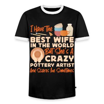 Pottery Ceramics Artist Wife - Men's Ringer Shirt - black/white - Front - AI Model Female 172 light (172cm) & AI Model Male 178 light (178cm)