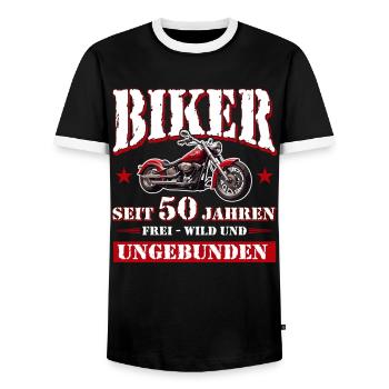 50 Anniversaire 1975 Moto Moto - T-shirt contrasté Homme - noir/blanc - Devant - AI Model Female 172 light (172cm) & AI Model Male 178 light (178cm)