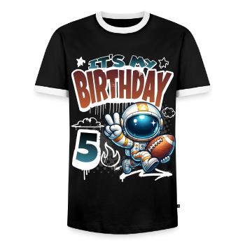 Astronaute 5e anniversaire football - T-shirt contrasté Homme - noir/blanc - Devant - AI Model Female 172 light (172cm) & AI Model Male 178 light (178cm)