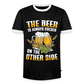 The beer is always colder on the other side - Männer Kontrast-T-Shirt - Schwarz/Weiß - Vorne - AI Model Female 172 light (172cm) & AI Model Male 178 light (178cm)