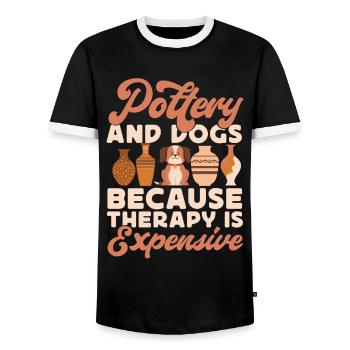 Pottery Ceramics Artist Dog - Men's Ringer Shirt - black/white - Front - AI Model Female 172 light (172cm) & AI Model Male 178 light (178cm)