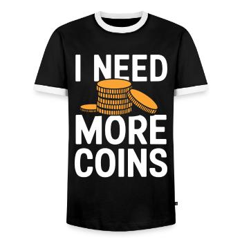 I Need More Coins Numismatics Lover - Men's Ringer Shirt - black/white - Front - AI Model Female 172 light (172cm) & AI Model Male 178 light (178cm)